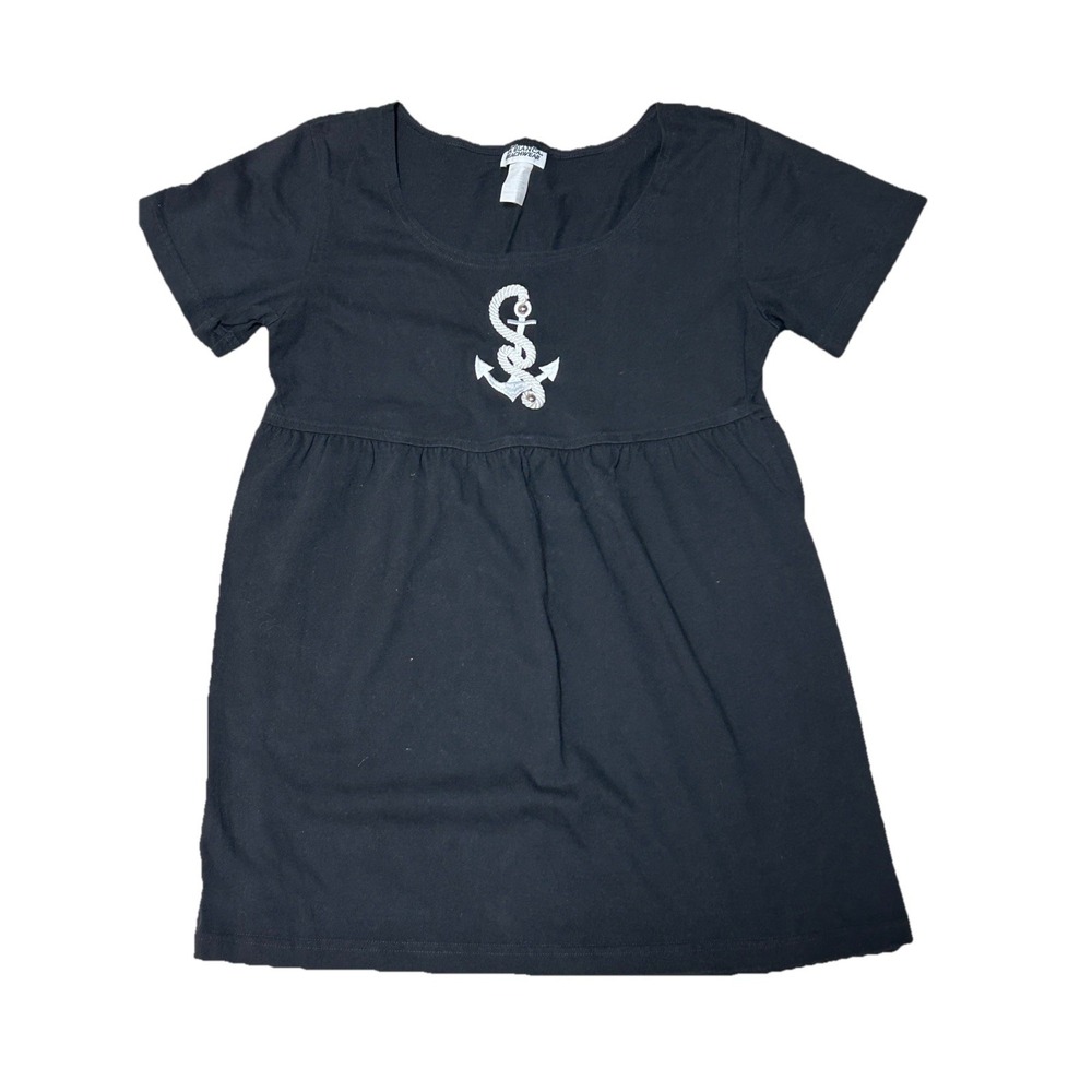 La Blanca Black Anchor Coverup‎ Dress Small Nautical Beachwear Empire Waist